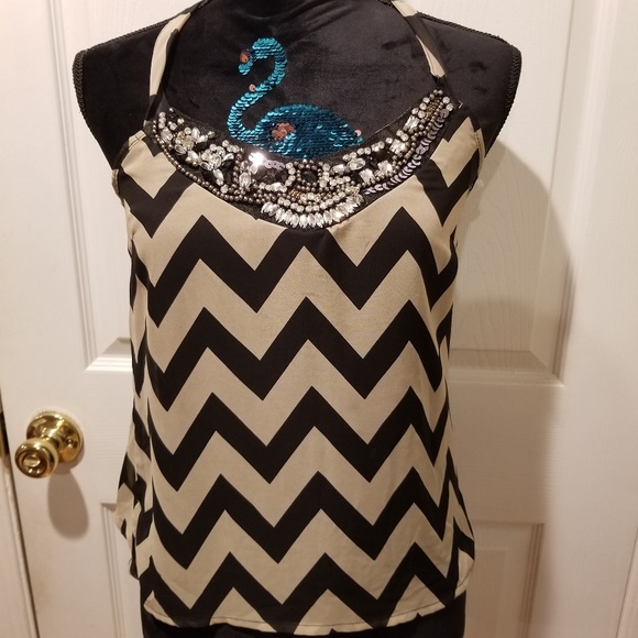 Charlotte russe tan and black beaded scoop neck. - Picture 1 of 4